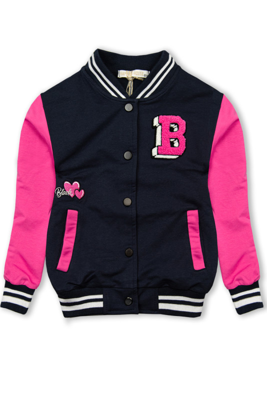 Sweatjacke im Collegestyle Dunkelblau/Pink