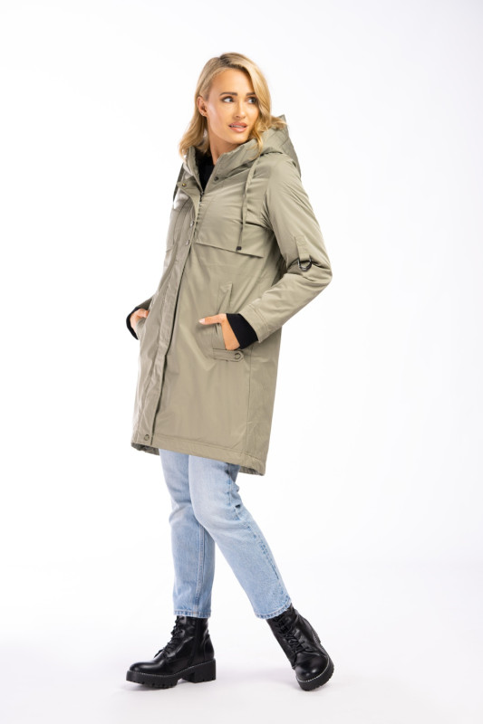Übergangsjacke/Mantel mit Kapuze, Olivgrün