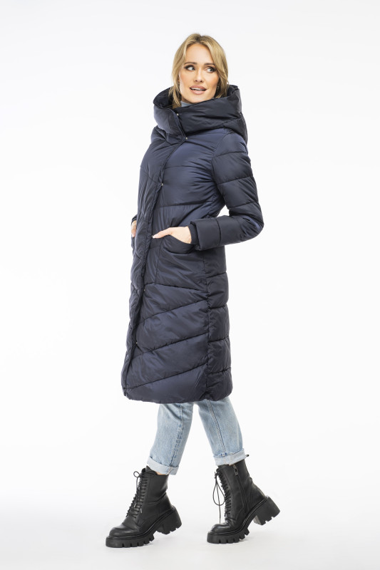 Wintermantel mit hohem Kragen dunkelblau