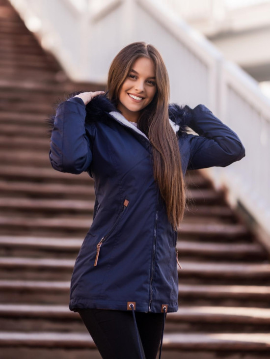 Winterparka mit Kunstfell-Kapuze rosa