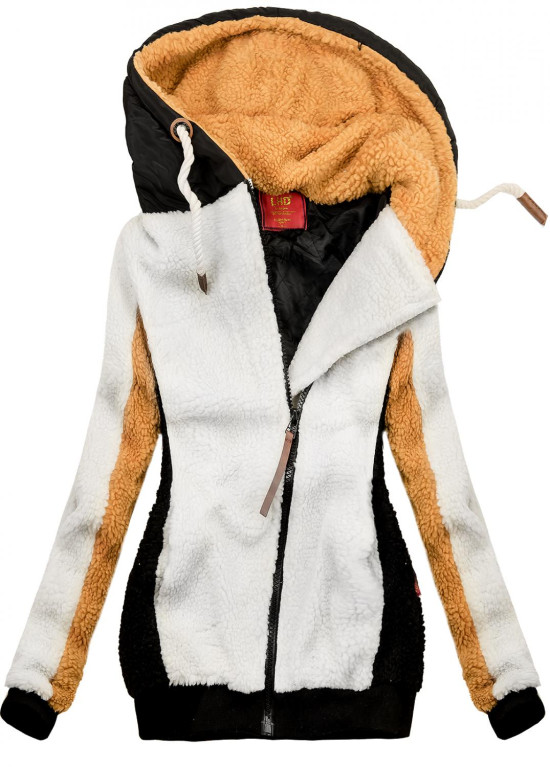Winter Sweatjacke mit Kunstpelz weiß/schwarz