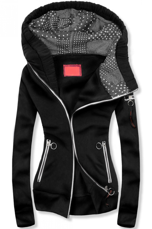 Sweatjacke mit schrägem Reißverschluss schwarz