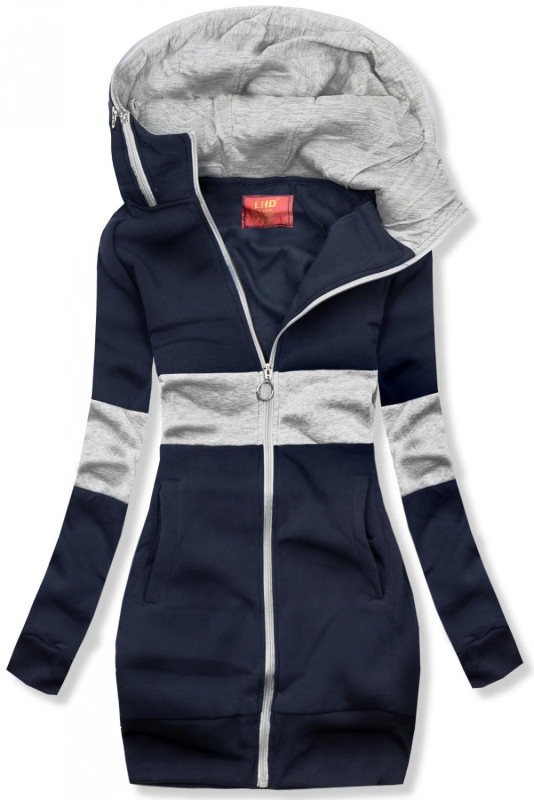 Long-Sweatjacke mit Kapuze blau