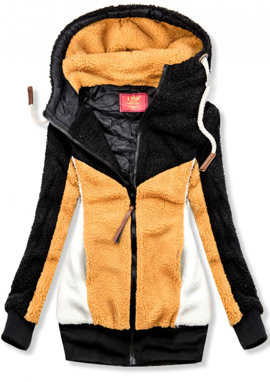 Jacke mit Kunstpelz schwarz/gelb