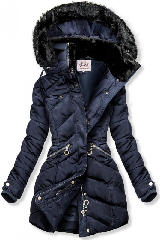 Steppjacke mit hohem Stehkragen blau