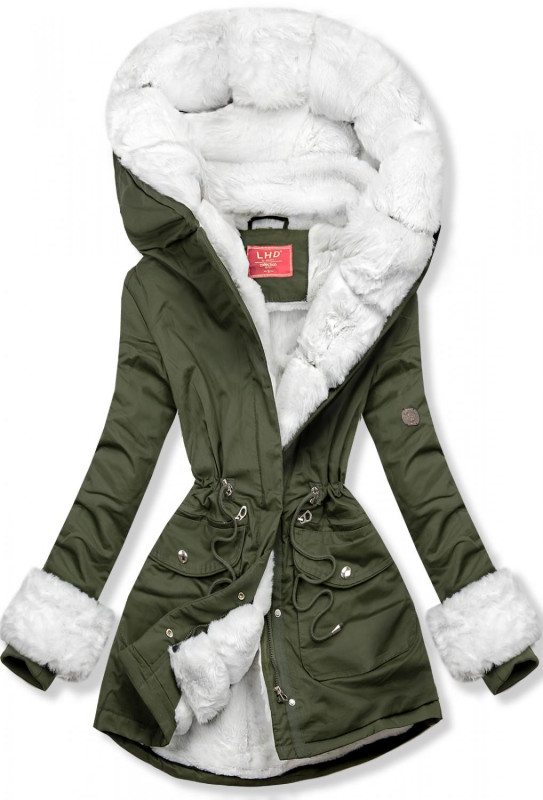 Parka mit abnehmbaren Fellimitat grün/weiß
