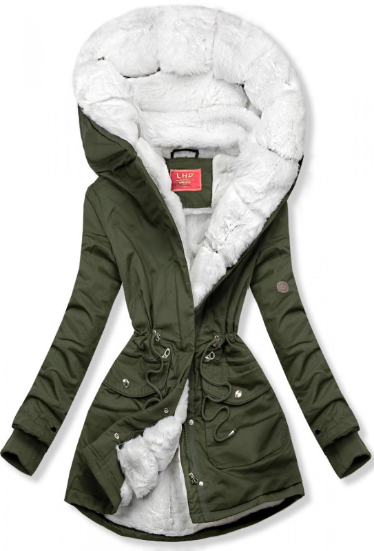 Parka mit abnehmbaren Fellimitat grün/weiß