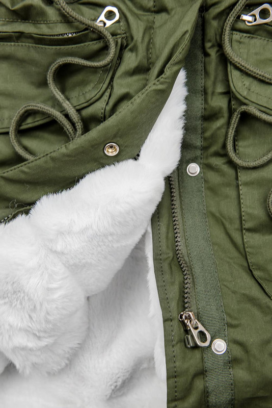 Parka mit abnehmbaren Fellimitat grün/weiß