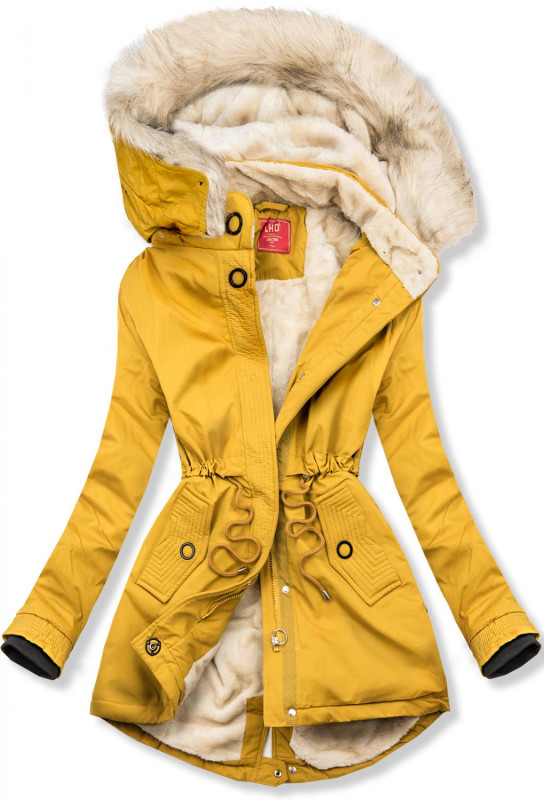 LHD Parka mit abknöpfbarem Kunstfell gelb