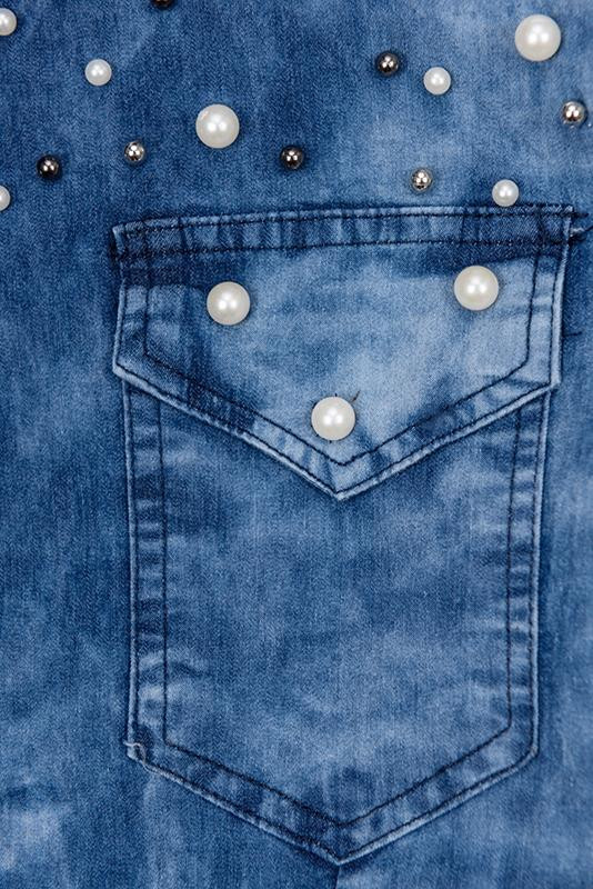 Jeansbluse mit Perlen Plus Size