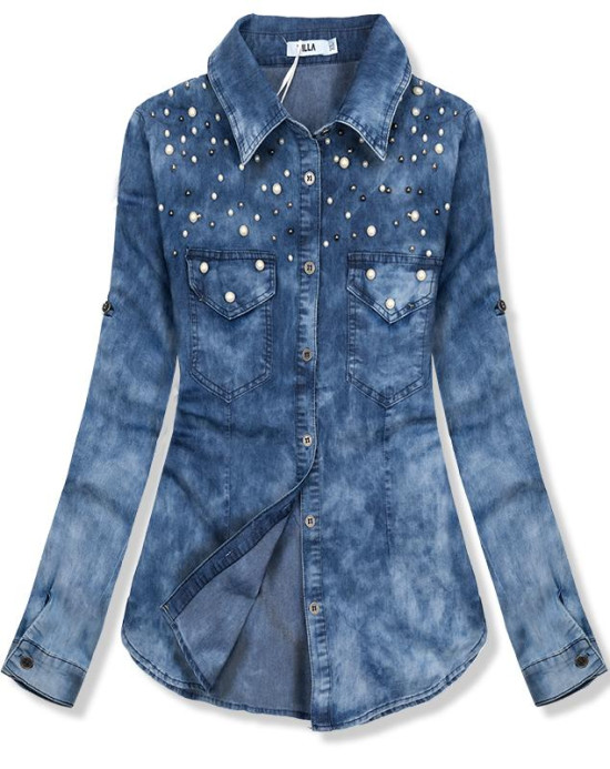 Jeansbluse mit Perlen Plus Size