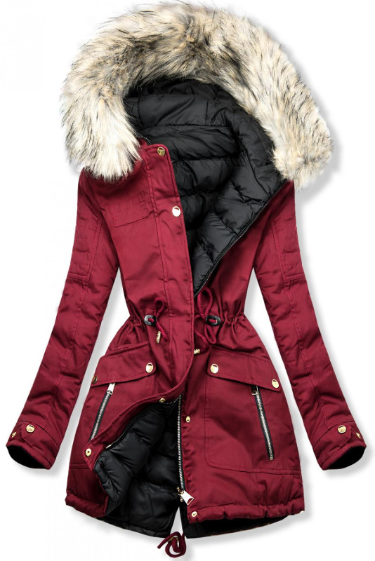 Wende-Parka für Winter weinrot/schwarz