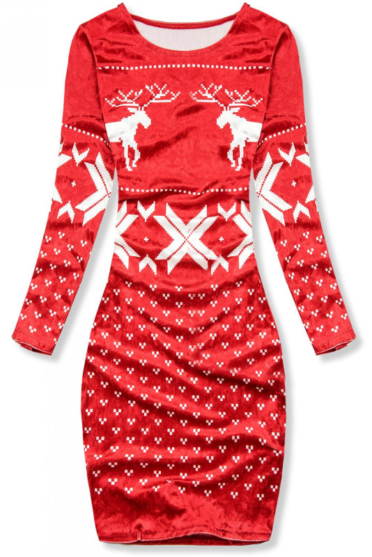 Velourskleid mit Weihnachts-Print rot
