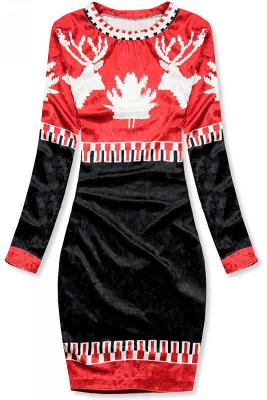 Velourskleid mit Weihnachts-Print rot/dunkelblau