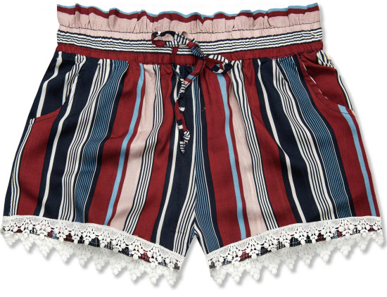 Shorts mit Spitzensaum blau/weinrot