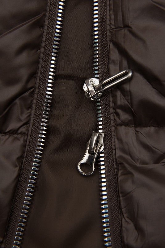 Winterjacke mit Fell, halbglänzend, Kakaobraun