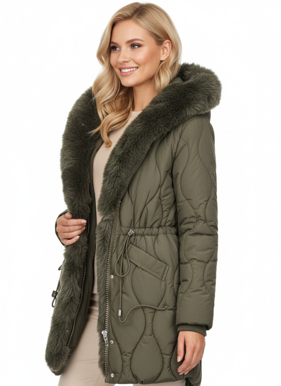 Damen-Steppjacke mit verstellbarer Taille Khaki