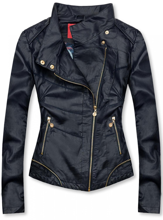 Kurzjacke aus weichem Lederimitat dunkelblau