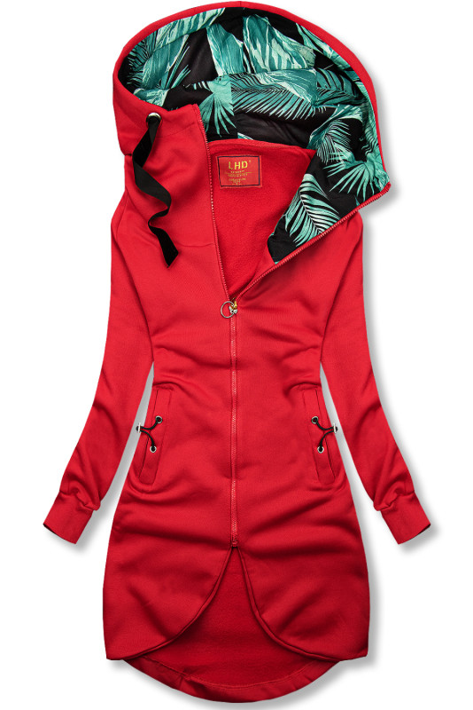 Kapuzensweatjacke in langer Form Rot