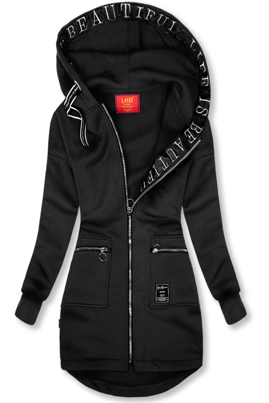 Sportliche lange Sweatjacke schwarz