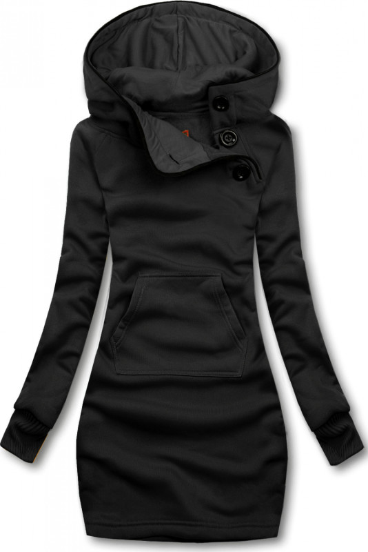 Verlängerte Sweatshirt/Sweatkleid mit Kapuze schwarz