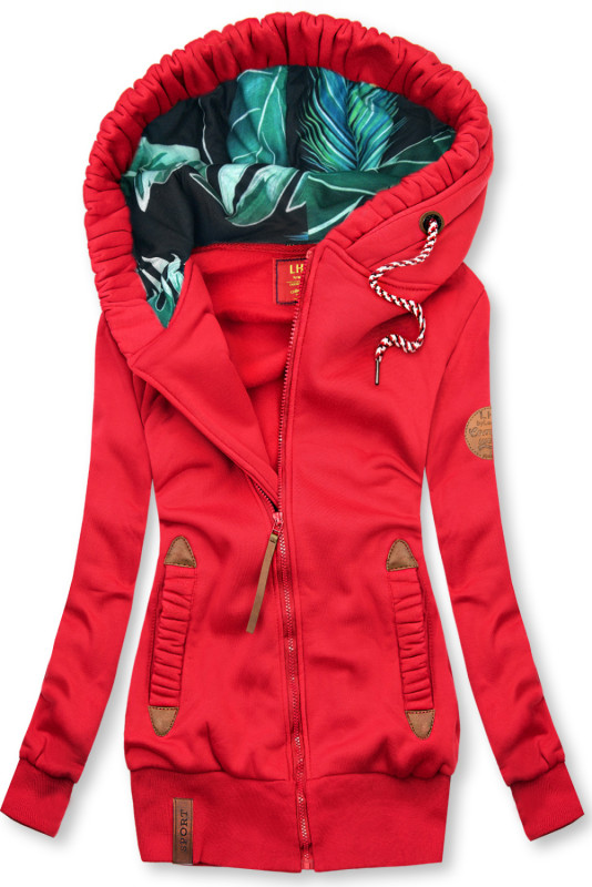 Sweatjacke mit bedrucktes Futter in der Kapuze rot
