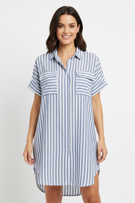Gestreiftes Hemdkleid Weiß/Blau