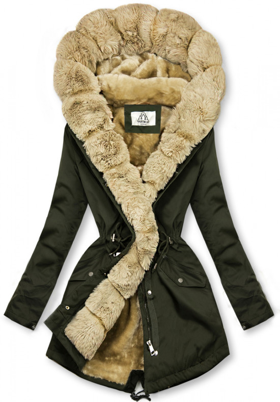 Parkajacke mit Kunstpelz Saum khaki/beige