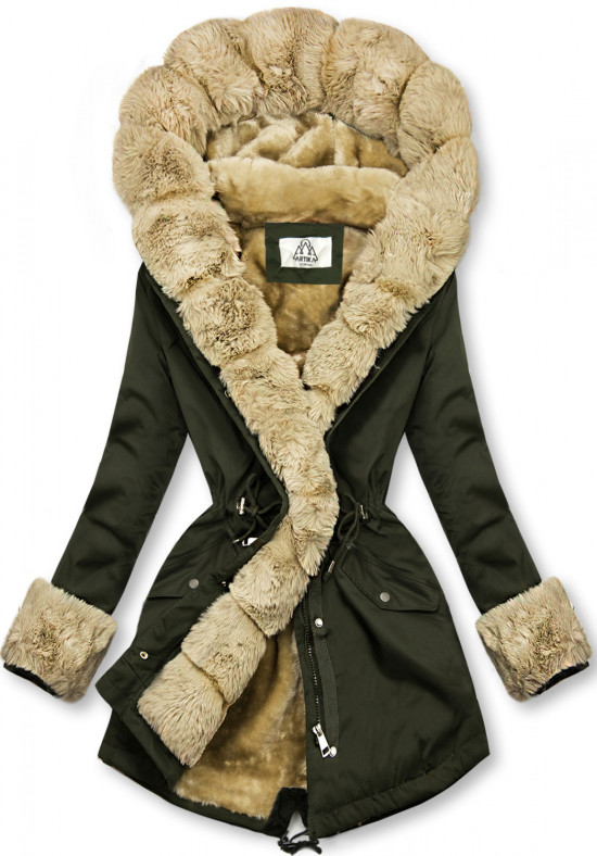 Parkajacke mit Kunstpelz Saum khaki/beige