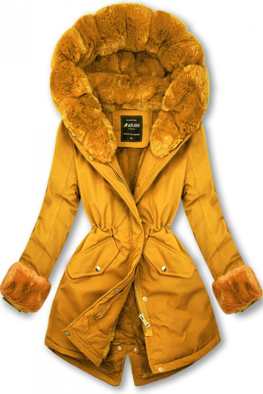 Parka mit abnehmbaren Fellimitat gelb/mustard