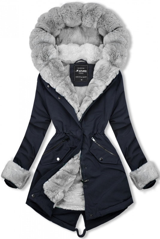 Winter Parka mit abnehmbaren Fellimitat dunkelblau