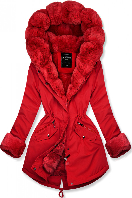 Winter Parka mit abnehmbaren Fellimitat rot