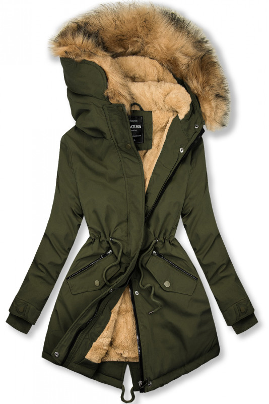 Winterparka mit Kunstfellkapuze grün