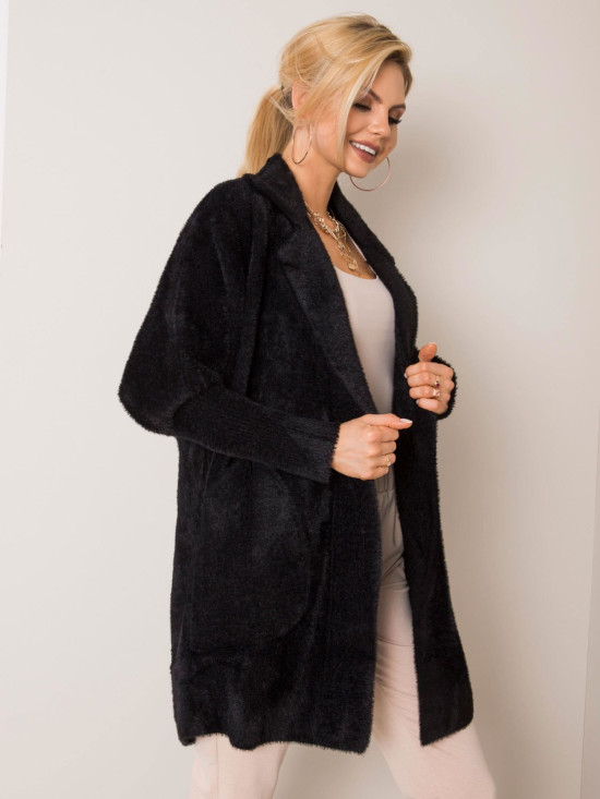 Schwarzer Alpaka Fluffy Mantel