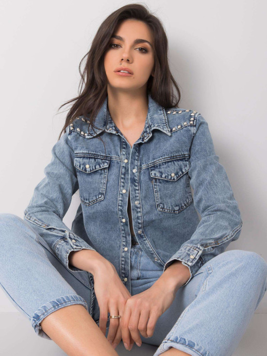 Blaue Jeansbluse mit Nieten