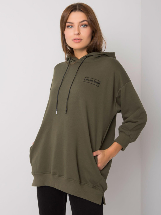 Khaki Baumwollpullover mit Taschen