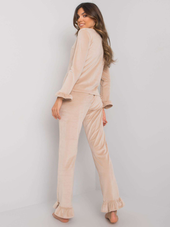 Beige Damen-Pyjama mit Rüsche
