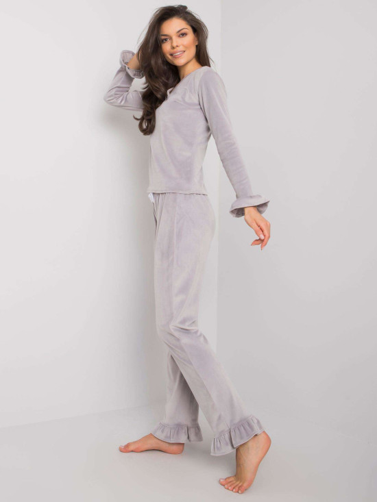 Grau Damen-Pyjama mit Rüsche