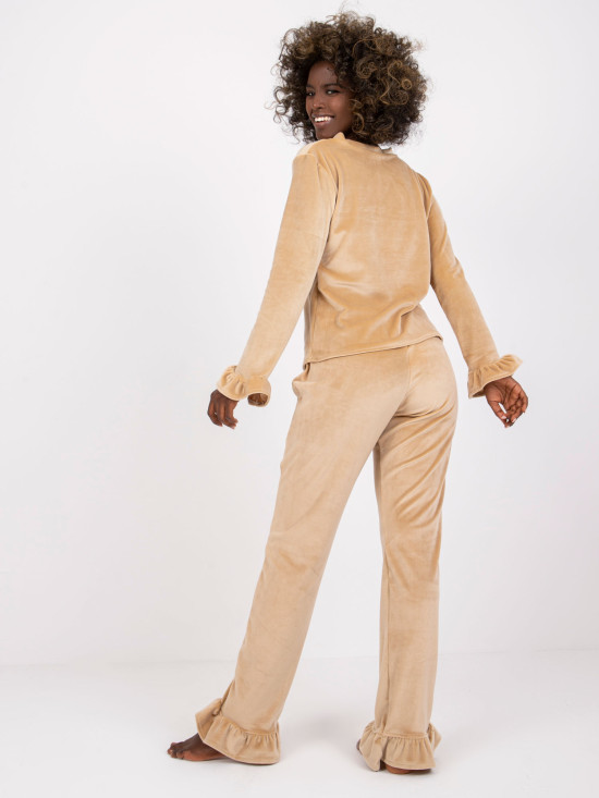 Braunes Damen-Pyjama mit langen Ärmeln