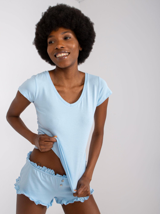 Damen-Pyjama mit Rüsche in Hellblau