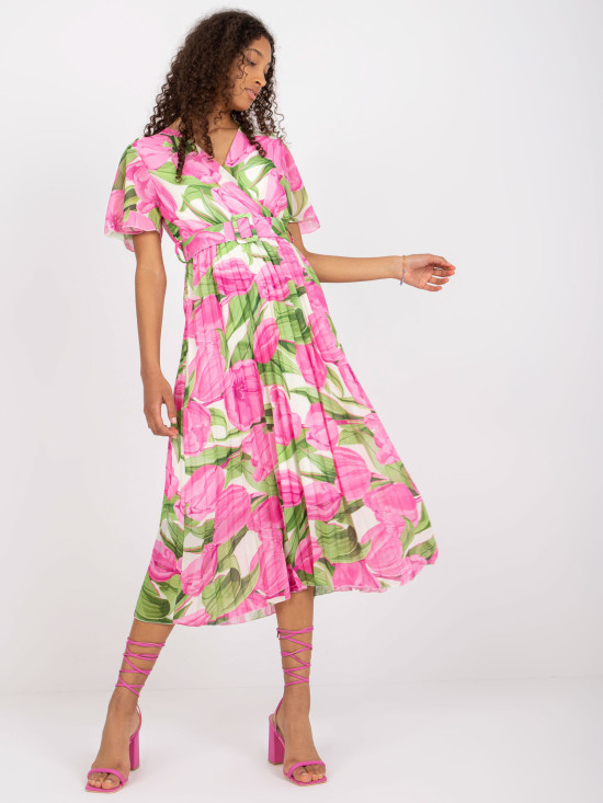 Rosa Blumen Midi Kleid