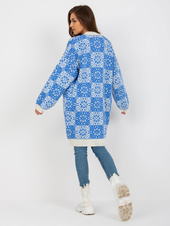 Blaue und weiße Damenstrickjacke mit Muster RUE PARIS