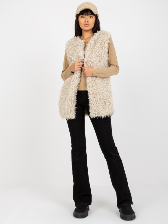 Beige Fellweste mit Futter Hallie