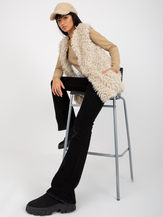 Beige Fellweste mit Futter Hallie