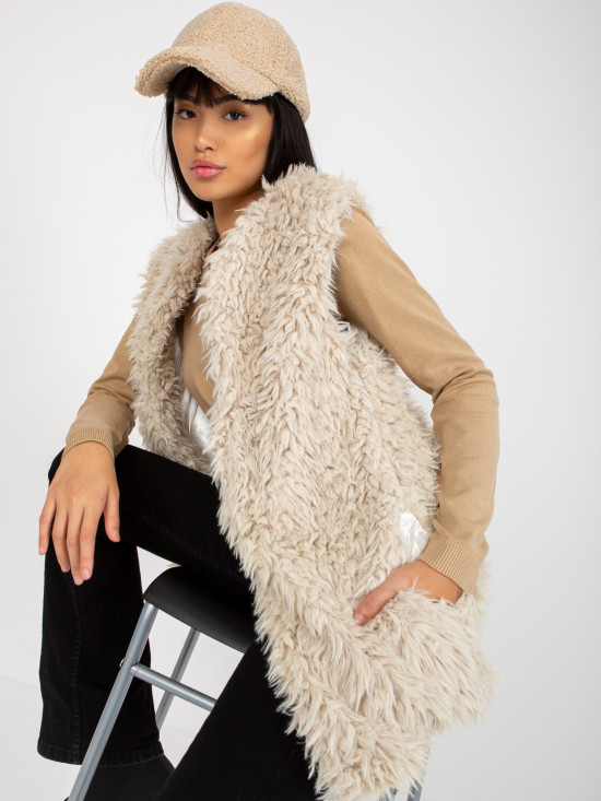 Beige Fellweste mit Futter Hallie