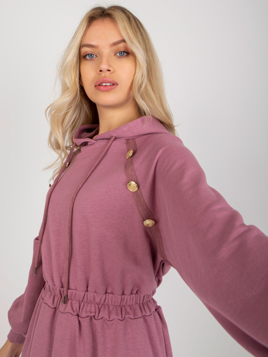 Rosa ausgestellte Sweatkleid mit Knöpfen