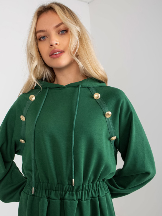Dunkelgrünes ausgestelltes Kapuzenkleid