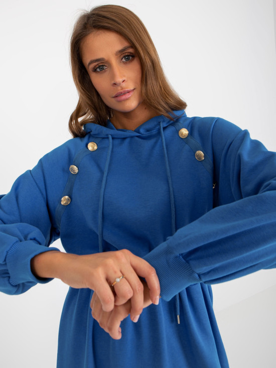 Dunkelblaue ausgestellte Sweatkleid mit Knöpfen
