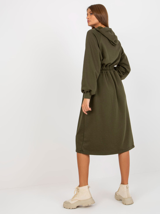 Khaki Midi ausgestellte Sweatkleid mit Knöpfen