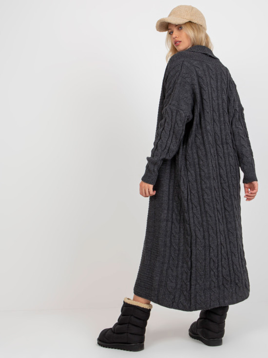 Dunkelgraues dreiteiliges Strickset mit Cardigan